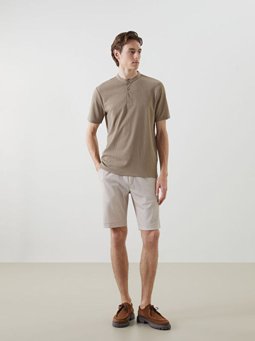 Hakim Yaka Desenli D??meli Erkek Dokulu Ti??rt