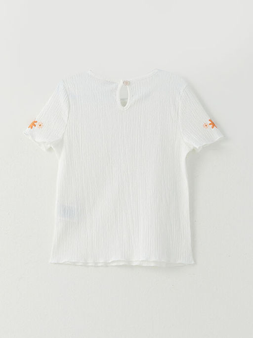 Bisiklet Yaka Bask?l? K?sa Kollu K?z ?ocuk Ti??rt - Waikiki фото 2