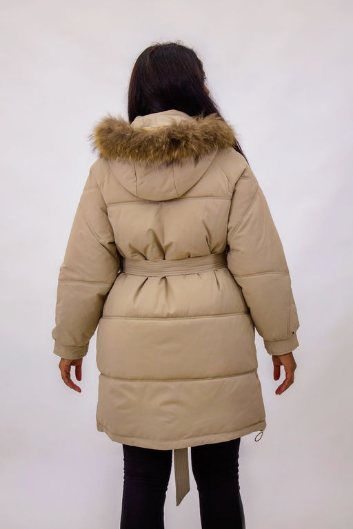 Зимняя куртка на поясе с натуральным мехом арт. 23226