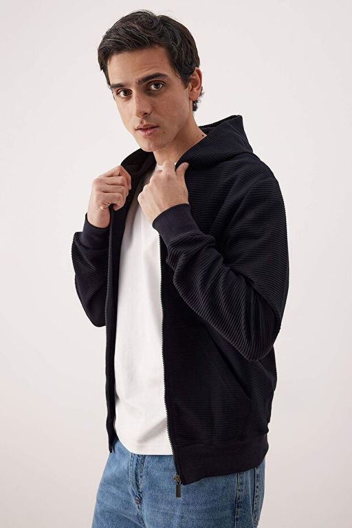Lacivert Regular/Normal Kesim Fermuarl_ Kap__onlu Dokulu Sweatshirt TMNAW26SW00067 - Trendyolmilla фото 2