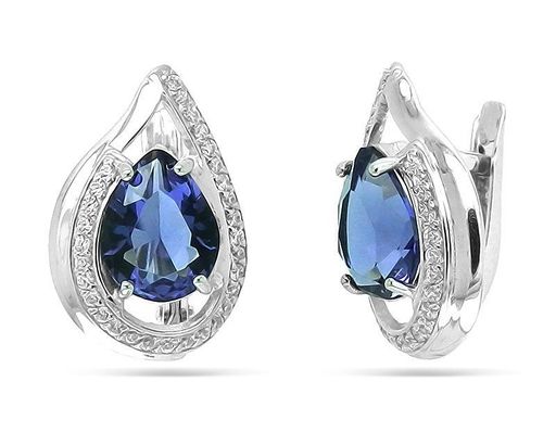 Серьги из серебра танзанит выращ., СПН4039