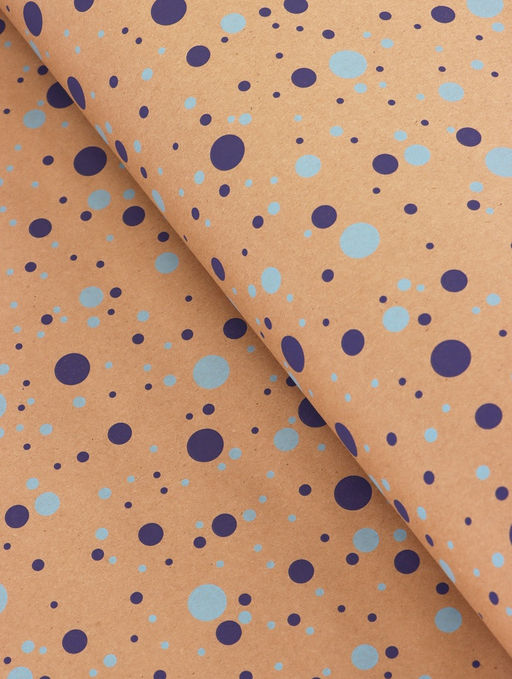 Бумага упаковочная крафт «Конфетти» синий/голубой на коричневом фоне, 0.72×10±5% м, 60 г