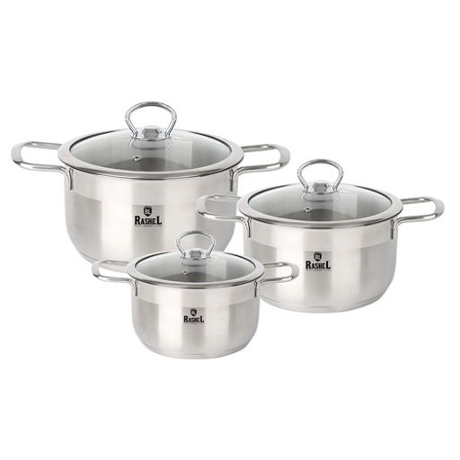 Набор кастрюль 6 пр. из нержавеющей стали со стекл. кр. (1,5л, 3л, 5л) (R-3515)