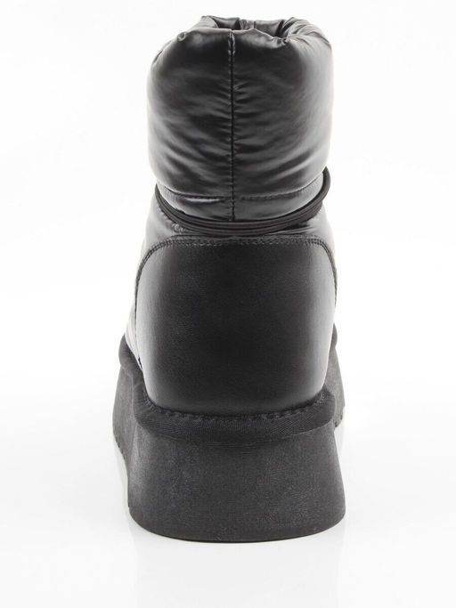 04-WA003-1M BLACK Ботинки зимние женские (натуральная кожа, курточная ткань, 100% шерсть)