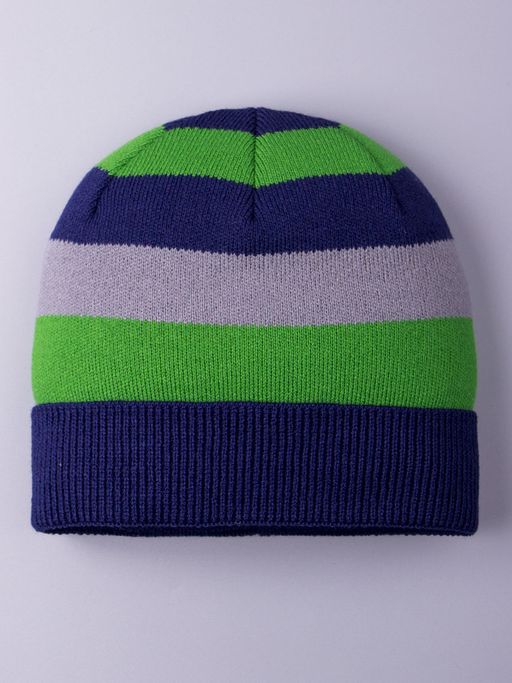 Шапка вязаная в полоску с отворотом, бежевый и оранжевый - Русбубон фото 13