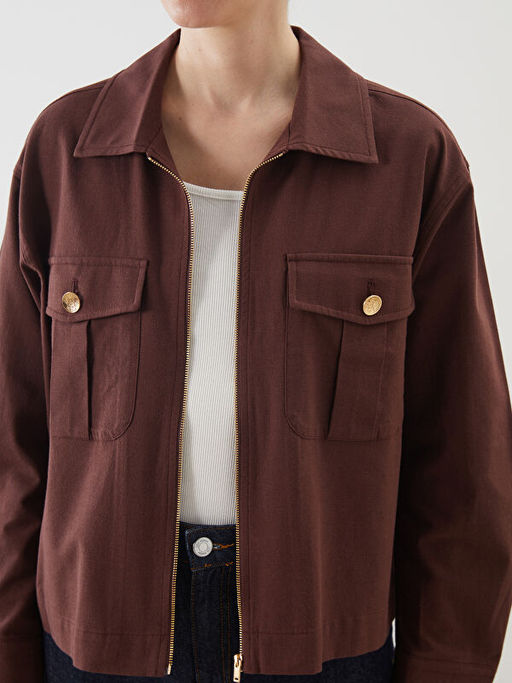 G?mlek Yaka Oversize Keten Kar???ml? Kad?n Ceket
