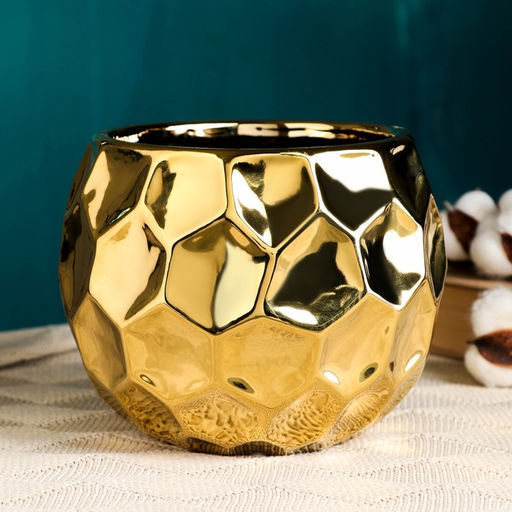 Декоративное кашпо для цветов «Солнечный шар», 2.5 л, 19×19×16 см, керамическое, золотистое, Greengo