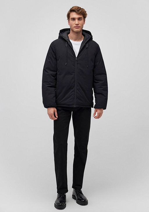 Kapusonlu Siyah Sisme Mont - Mavi фото 3