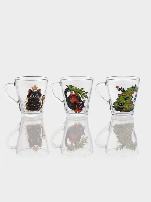 Цена за 20 шт. Кружка Грация. Озорные котики, 250 мл, стекло, рисунок МИКС