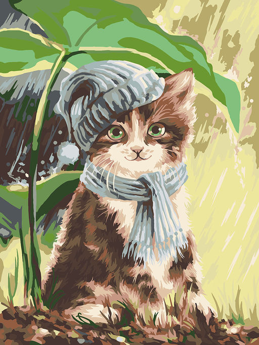 ФРЕЯ PKZ/PM-012 Набор для раскрашивания по номерам (на картоне) 40 х 30 см Котёнок под дождём