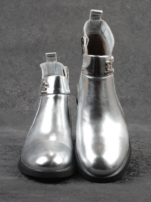01-B48B-87C GREY/SILVER Ботинки демисезонные женские (натуральная кожа, байка)