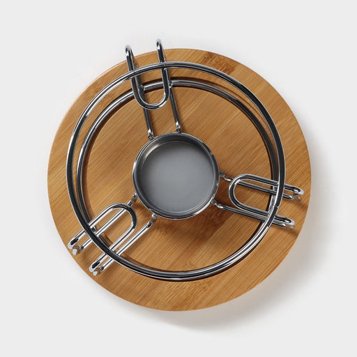 Подставка-подогрев под чайник BellaTenero Эко, на бамбуковой подставке, d=14 см, металл, серебристая  фото 2