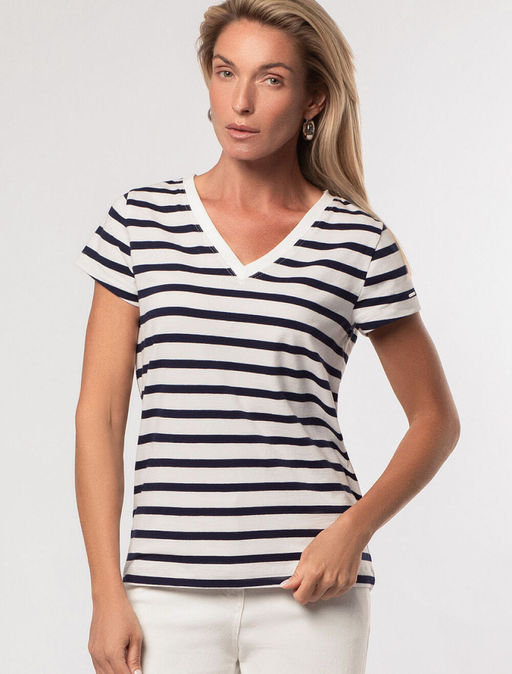 D49.982 Футболка женская белый-т.синий полоса