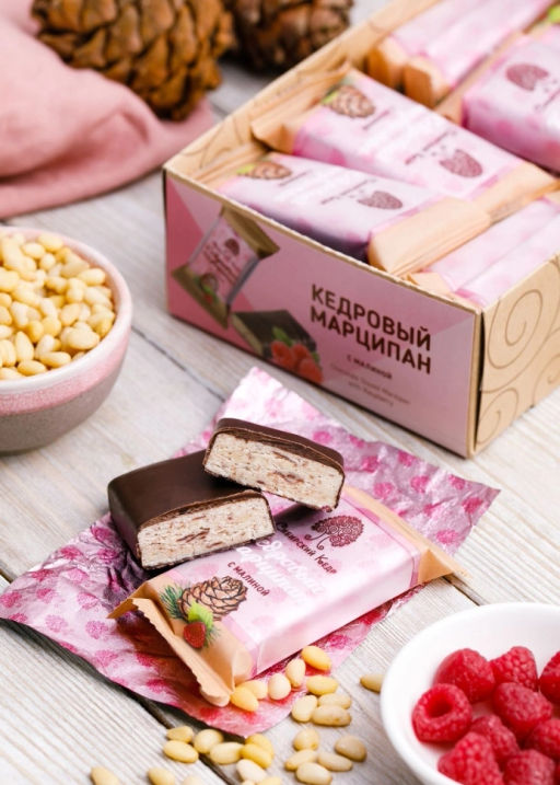 Кедровый марципан с малиной, 720 г | шоу-бокс  18 батончиков - Сибирский кедр фото 2