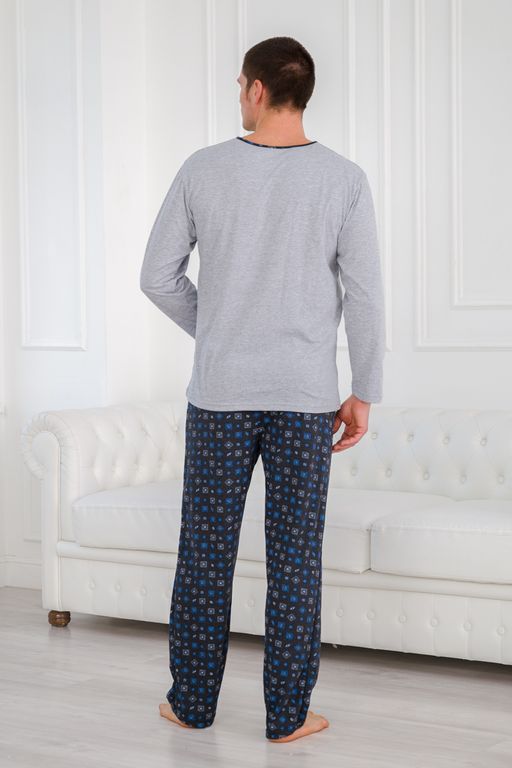 Пижама мужская из футболки с длинным рукавом и брюк из кулирки Генри антрацит макси - Амадэль фото 13