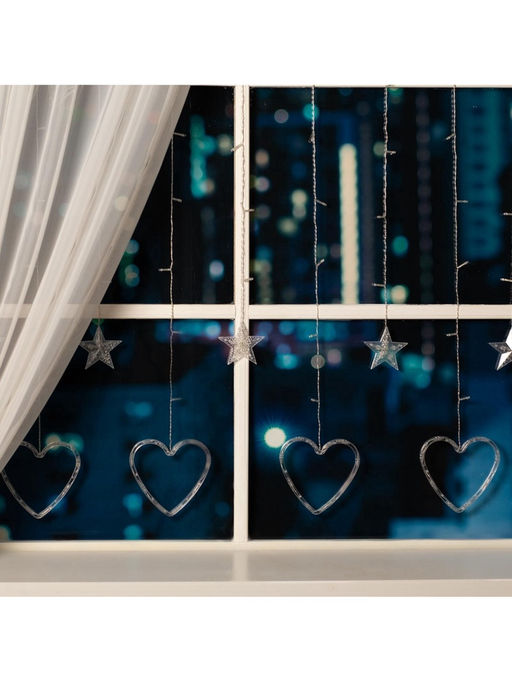 УЦЕНКА Гирлянда Бахрома 2.4?0.9 м с насадками Сердце, 186 LED, 220 В, 8 режимов, свечение белое - Luazon lighting фото 8