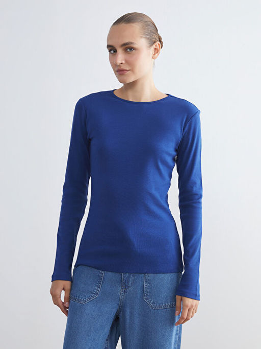 B?y?k Beden Bisiklet Yaka Fitilli Kad?n Ti??rt