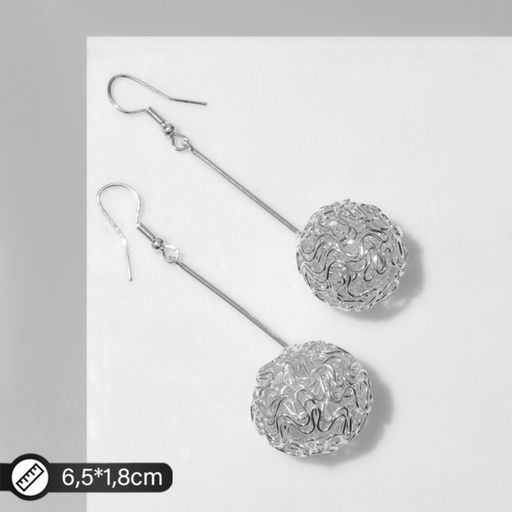 Серьги висячие Шарик переплетение, цвет светлое серебро, 6.5 см