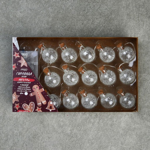 Гирлянда Нить 1.6 м с насадками Шарики с белым конфетти, IP20, серебристая нить, 15 LED, от батареек АА?2, свечение белое - Luazon lighting фото 6