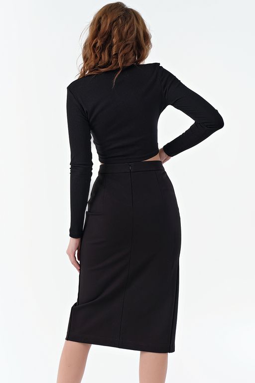 Юбка-карандаш трикотажная с разрезом по ноге черная - Fly фото 2