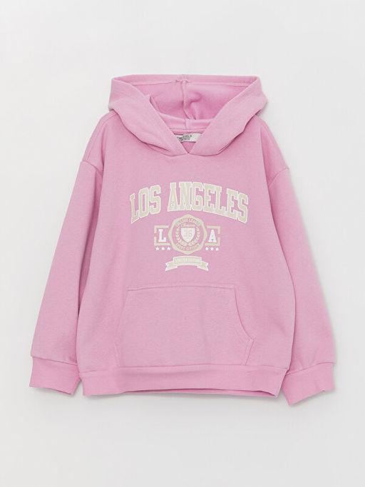 Bask?l? Uzun Kollu K?z ?ocuk Hoodie