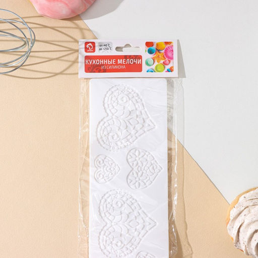 Коврик для айсинга Доляна Сердца, силикон, 37.5?8?0.1 см, белый
