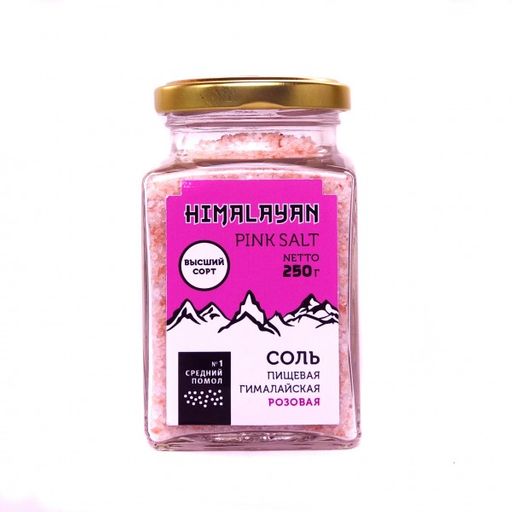 Соль розовая Гималайская среднего помола, ст.банка, 250г