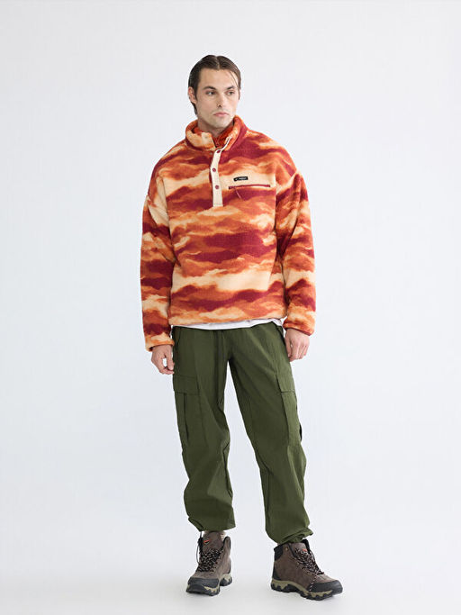 Dik Yaka Desenli Polar Erkek Sweatshirt