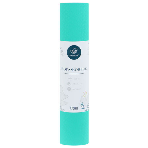 Коврик для йоги Sangh, нескользящий, 183×61×0.6 см, цвет мятный/серый