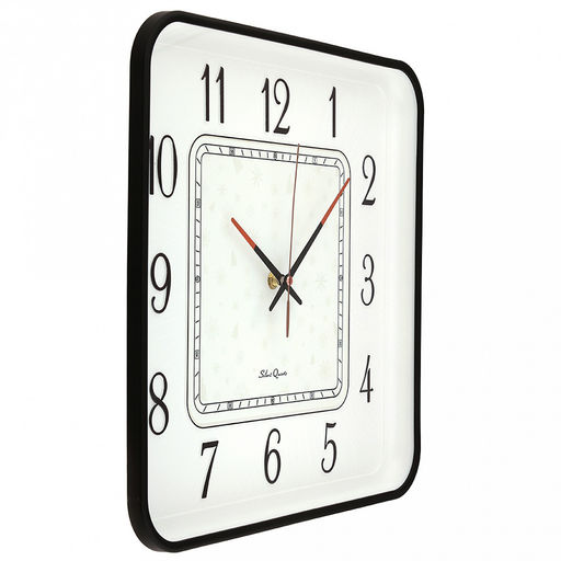 Часы настенные "Снежное время" 35х35х5см, мягкий ход, циферблат "Снежинки" белый/перламутровый; цифры арабские, черный; корпус пластик, черный/белый; в коробке (Китай)