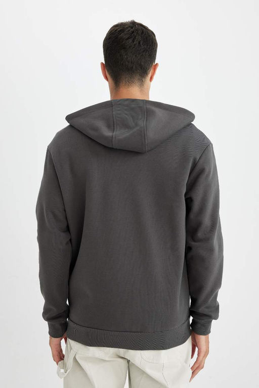 толстая толстовка на молнии с капюшоном и мягкой подкладкой Comfort Fit - Defacto фото 6