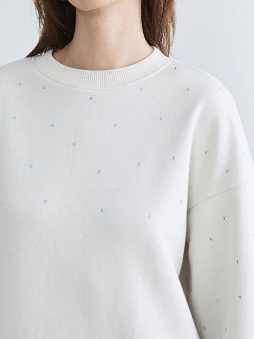 Bisiklet Yaka Ta?l? Oversize Kad?n Sweatshirt