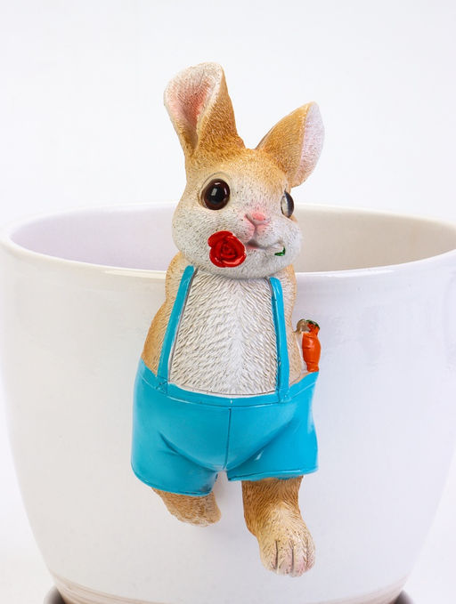 Фигурка для флорариума Зайчишка с розой, декор на кашпо, 17?7?7 см