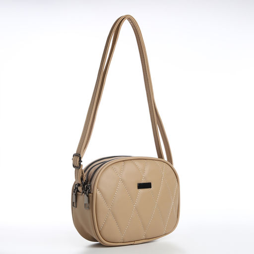 Сумка женская кросс-боди на молнии, 19×7×15 см, со стёжкой, бежевая