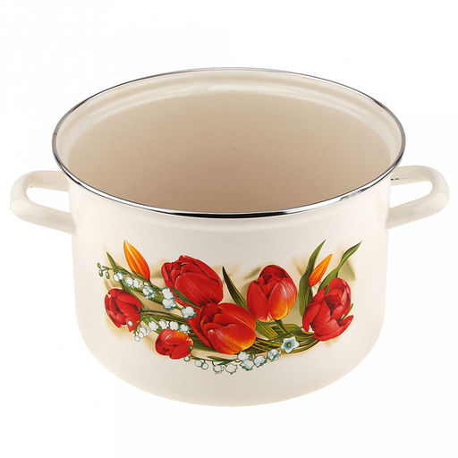 "Ласковый май" Кастрюля эмалированная 6л, форма цилиндрическая, металлическая крышка (Россия)