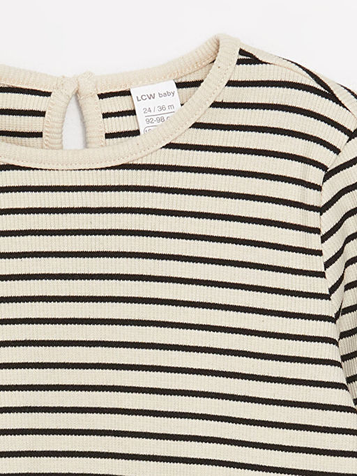 Bisiklet Yaka Uzun Kollu ?izgili K?z Bebek Ti??rt