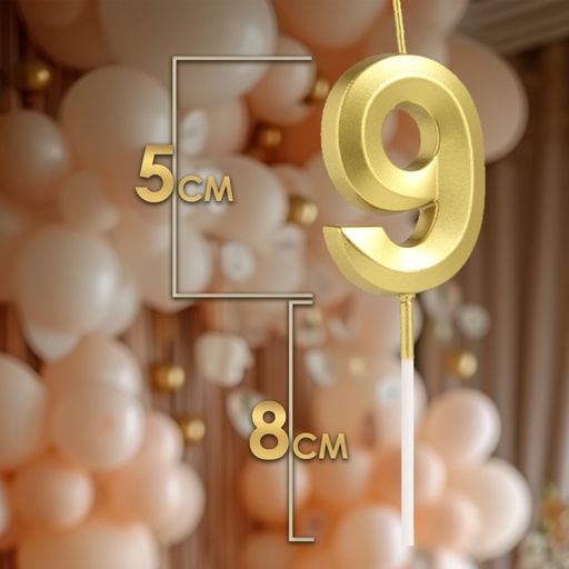 Цена за 2 шт. Свеча в торт на шпажке «Цифра 9», золотая, 5 см