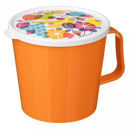 Контейнер-кружка пластмассовый 0,75л, д11,2см, 10,5см, с крышкой, с клапаном, полипропилен, микс 1: зеленый, оранжевый, с декором, подходит для СВЧ (Россия) - Домашняя мода фото 3
