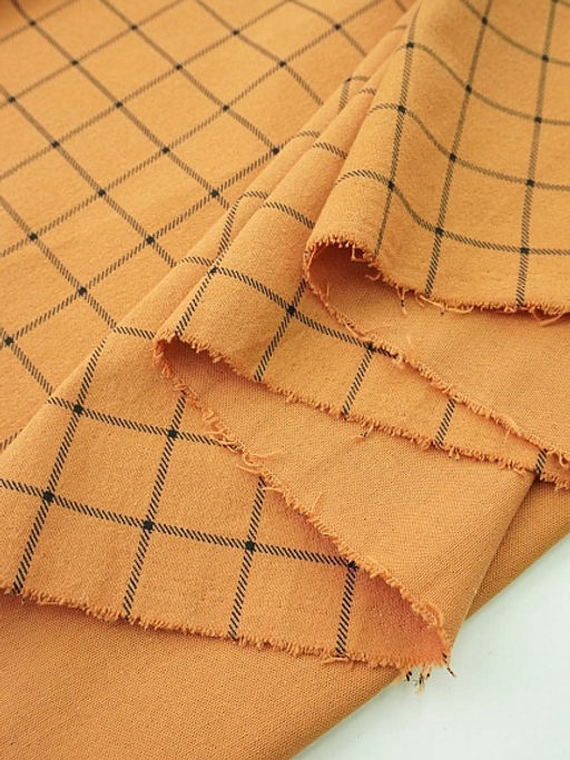 Теплый хлопок Клетка-штрих цв.морковно-оранжевый, ш.1.5м, хлопок-100%, 160гр/м.кв - Купава фото 7