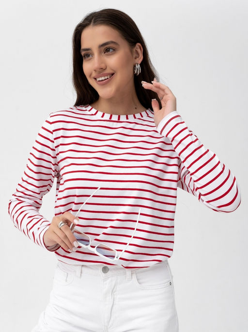 Лонгслив хлопок 95%, лайкра 5%,бело-красный - Binita фото 2