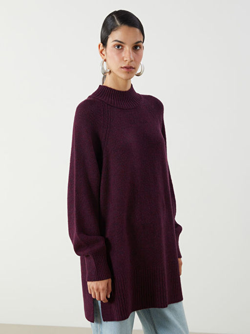 Dik Yaka Oversize Kad?n Triko Tunik