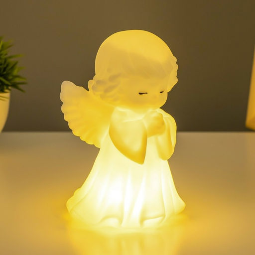 Фигурка светящаяся RISALUX «Ангелочек», LED-ночник, батарейки 3×LR44, белый, 8.5×8×14.5 см