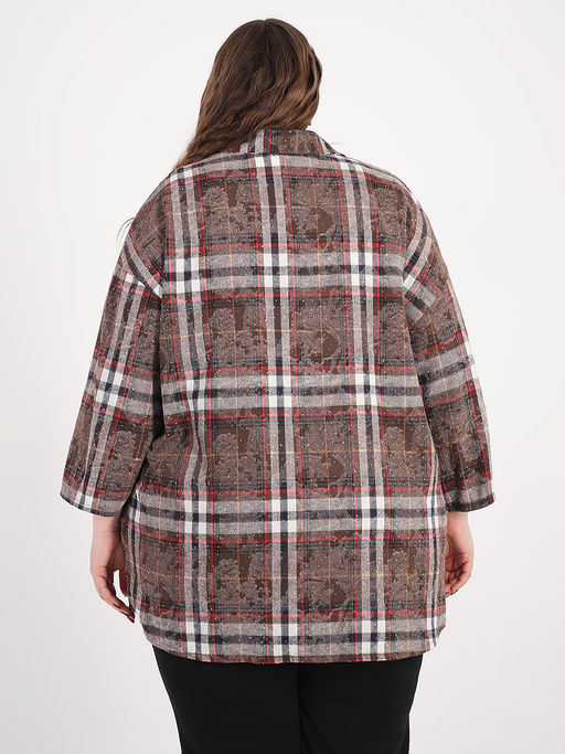Рубашка в клетку со стразами коричневая - Almond фото 3