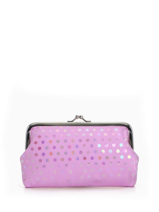 Косметичка женская на фермуаре, маленькая, в перламутровый горох, розовая