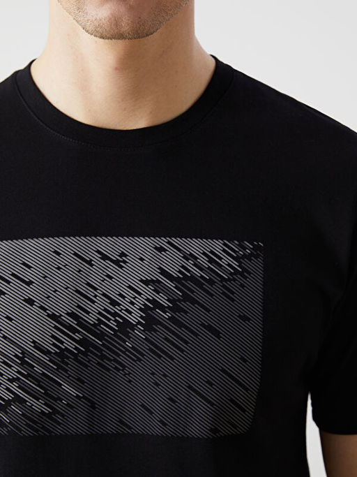 Bisiklet Yaka K?sa Kollu Bask?l? Penye Erkek Ti??rt