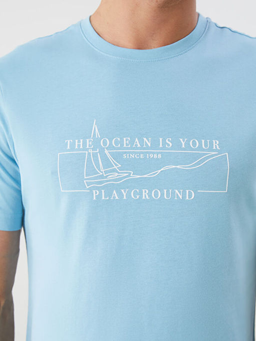 Bisiklet Yaka Bask?l? Penye Erkek Ti??rt