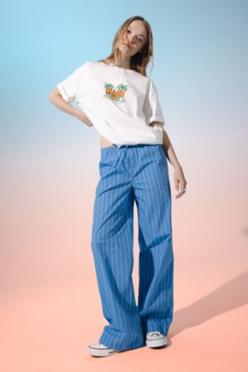 Coool Straight Fit Cizgili Normal Bel Poplin Pantolon