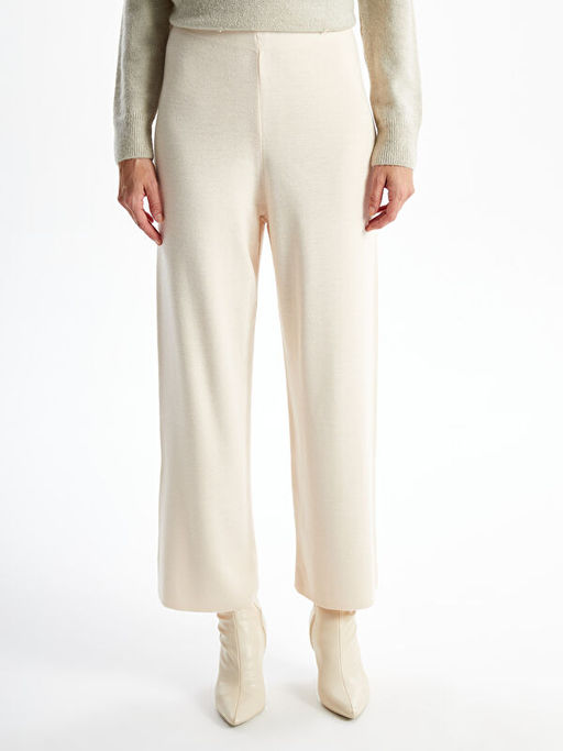 Beli Lastikli D?z Geni? Pa?a Kad?n Triko Pantolon