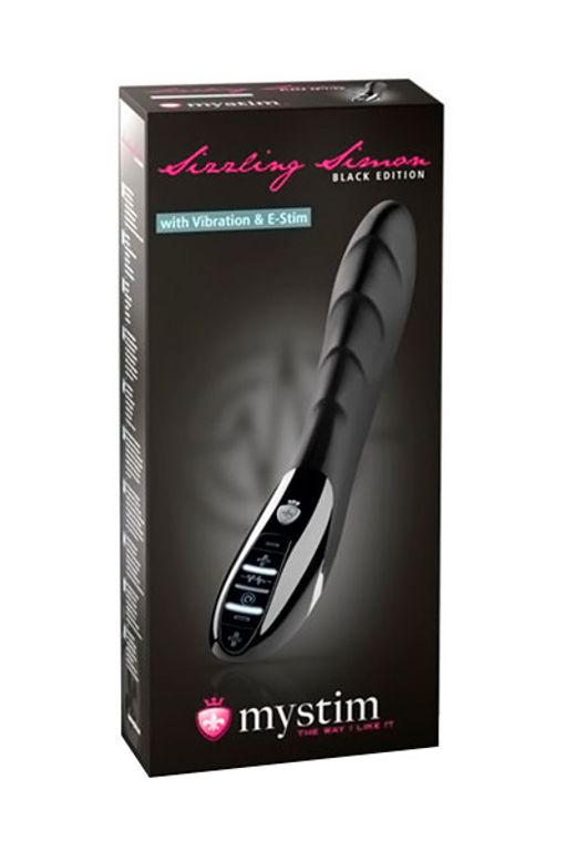Вибратор Mystim Sizzling Simon силиконовый с электростимуляцией черный, 27см  фото 3