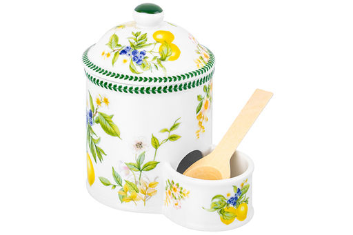 Банка д/соли 12,5*8,5*12,5 см 350 мл Лимоны с крышкой + деревянная ложка, NEW BONE CHINA - Elan gallery фото 5